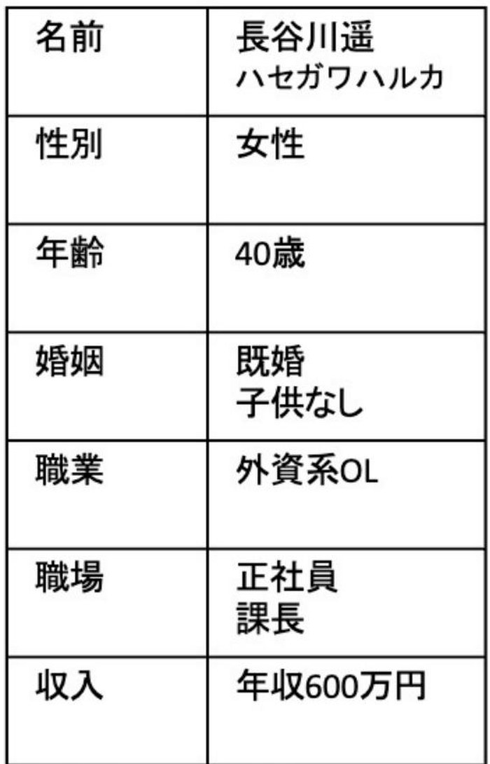 求人資料に入れたペルソナのページの一部。名前・性別・年齢・婚姻・職業・職場・収入が表になっている